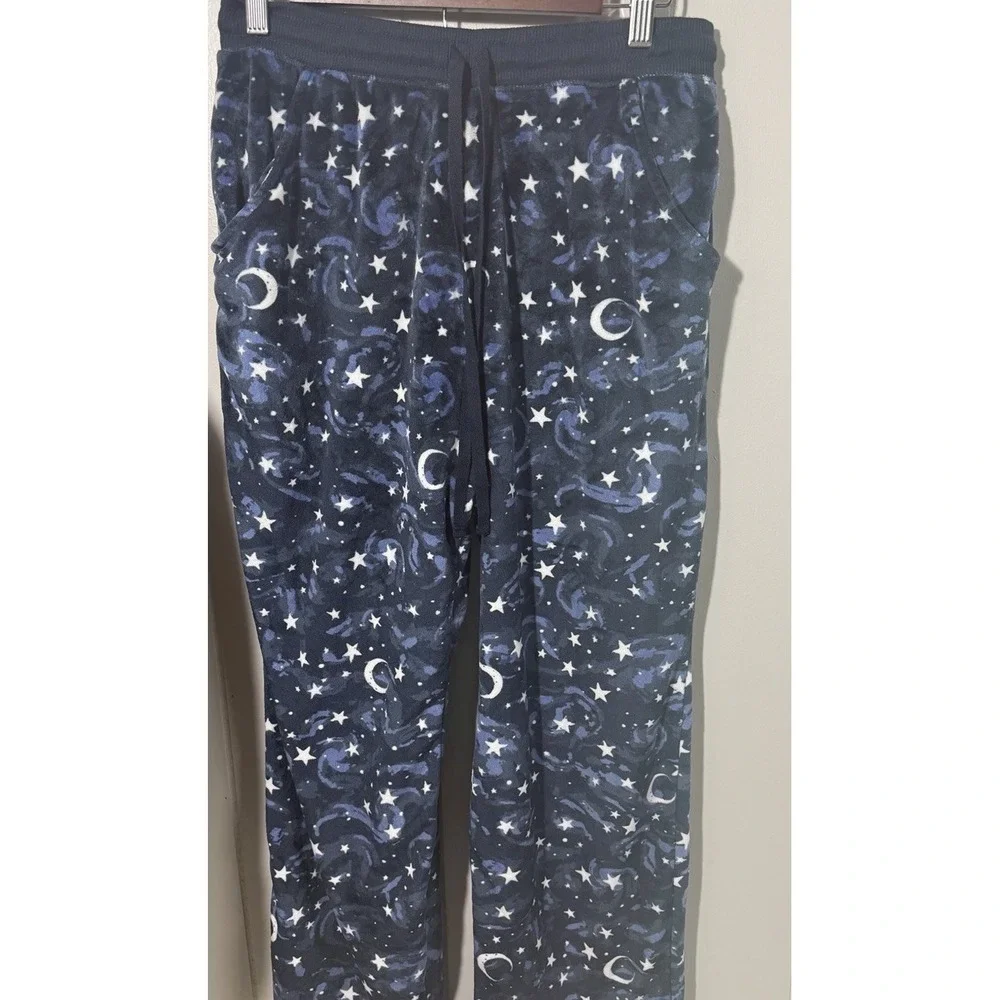 Croft & Barrow Women's M Navy Velour Moon Stars 2 Piece Pajama Set Celestial